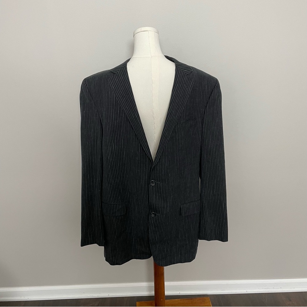Jack Victor Blazer Jacket Morganwood Striped Wool Linen Silk Black Grey 44L